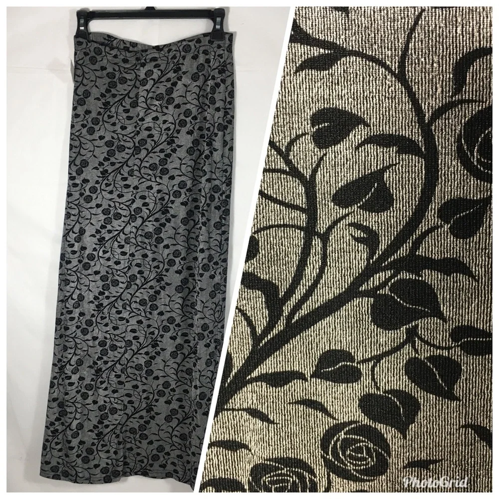 Vintage Black & Gray Floral Knit Maxi Skirt Medium‎ NWT